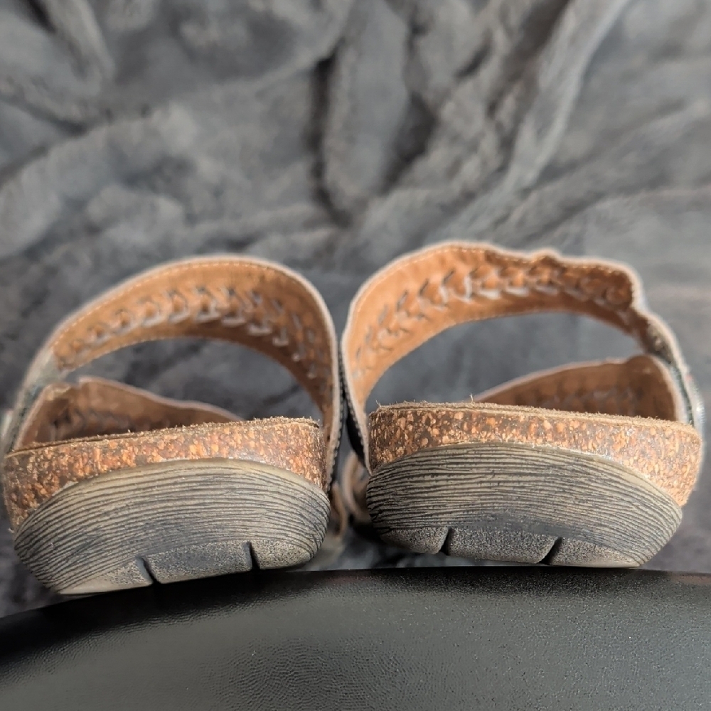 Biza Lexi thong sandals grey whiskey leather woven strap Boho Earthy Natural - Picture 13 of 13